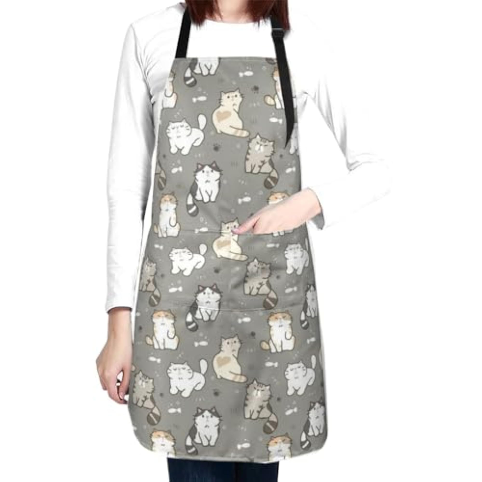 Cute Cat Cartoon Waterproof Apron for Adults