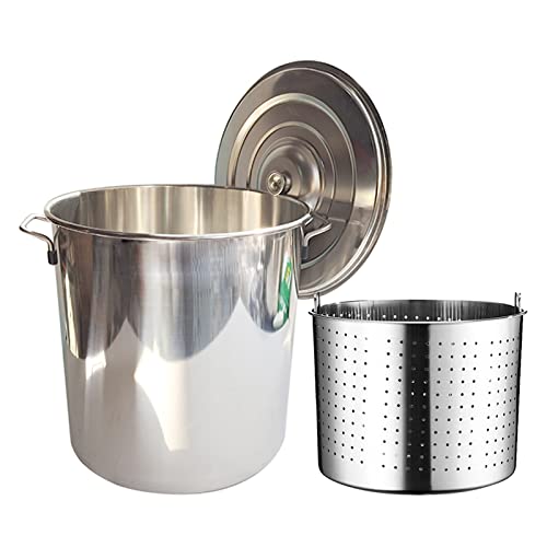 LVSEWOA Olla Comercial para cocinar cangrejos de río y mariscos - Olla de Acero Inoxidable con colador y Tapa - Olla Profunda para freír Pavos al Aire Libre, 3 tamaños Disponibles, 27 Cuartos