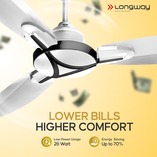 Image of LONGWAY Zephyr 1200 mm BLDC Ceiling Fan with Remote Control | BEE 5 Star Rated Energy Efficient | Ultra High Speed 3 Blade Anti-Dust Decorative Ceiling Fan | 3 Years Warranty (2, White)