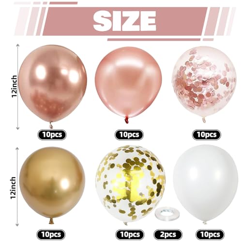 Image of Rose Gold Confetti Balloons, 60 Packs 12 inch Metallic Rose Gold and Chrome Gold Party Balloon with Ribbon for Girls Women Birthday Wedding Anniversary Bridal Baby Shower Decoration