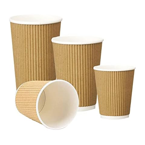CafeTEq 100 x Kraft Triple Wall Ripple 8oz 4oz 12 oz Disposables Paper Cups for hot and Cold Drinks (8oz) Cover