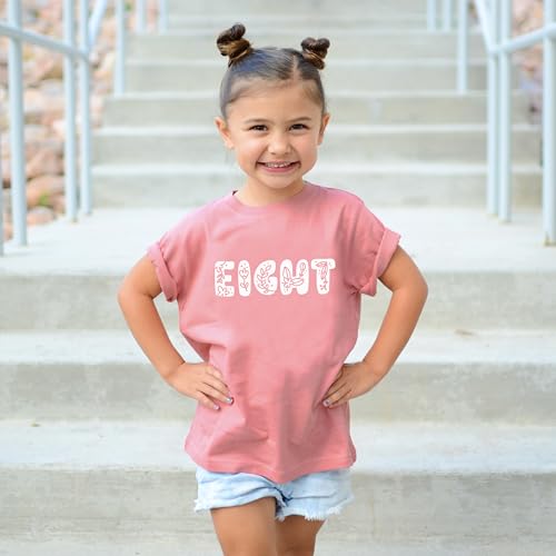 Floral Eight Birthday Shirt for Girls Cute Children's Flower Theme Birthday Party Outfit3