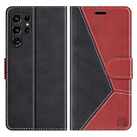 Caislean Wallet Case for Samsung Galaxy S22 Ultra, PU Leather Folding Phone Cover with RFID Blocking Card Holder Slots, Kickstand Flip Folio Shockproof Case Men Women for Galaxy S22 Ultra 6.8" Red Cover