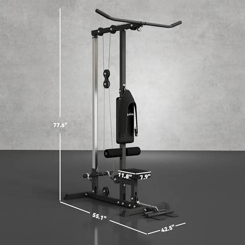 Soozier LAT Pull Down Machine Cable Station, High and Low Pulley System with Adjustable Seat and Flip-Up Footplate, for Home Gym, Black - Image 7