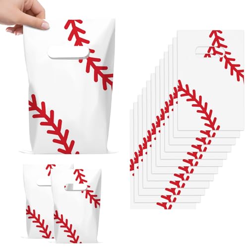 Infankey 50 PCS Baseball Gift Bags Plastic Baseball Goodie Goody Treat Snack Candy Bags Baseball Present Party Favor Bags Baseball Party Bags for Sports Theme Birthday Party Decoration Supplies