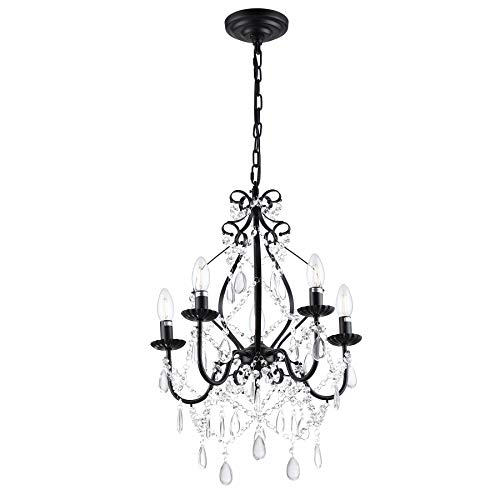 riomasee Mini Crystal Chandelier 5 Lights Black Chandelier with K9 Crystal Raindrop Iron Ceiling Light Fixtures for Bedroom,Dining,Living Room,Kitchen Lighting by riomasee - Image 2