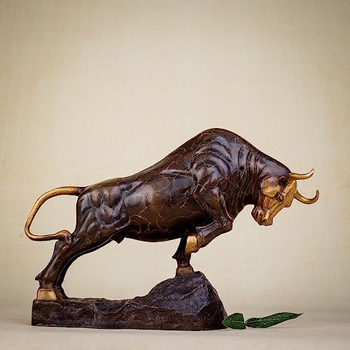 Youfine Bronze Bull Statues Home Decor, 100% Bronze Casting, Wall Street Bull Sculpture, 11.4″ Charging Bull Statue Life 100+ Years #TOP2
