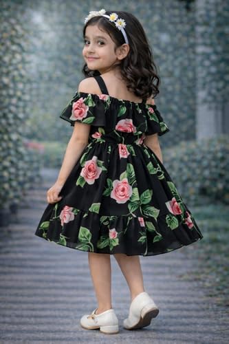 Image of Buy & Try Girls Summer Lightweight Georgette Floral Printed Frock Dress, Sleeveless Princess for Baby Girls, Stylish Fancy Kids Party & Casual Outfit