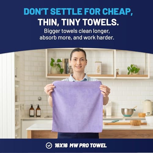 Image of Microfiber Wholesale 12 inch x 12 inch Buff Pro Multi-Surface Microfiber Cleaning Cloths|Purple - 12 Pack|Premium Microfiber Towels for Cleaning Glass, Kitchens, Bathrooms, Automotive