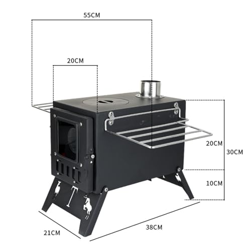 GSSBDM 薪ストーブ 折りたたみ 軽量 チタン製 暖炉 耐熱ガラス 薪ストーブキャンプ用 ダンパー付煙突 コンパクト グリッド棚搭載 携帯便利 ウード暖炉 焚き火台 テント調理 キャンプヒーター アウトドア(ベーシックモデル(シルバー))