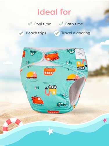 Image of SuperBottoms Reusable Swim Diaper | UNO SuperSoft Cloth Diaper Shell with Velcro | Adjustable Fit for 3M to 3Y | No Insert Needed | Rash-Free & Eco-Friendly Baby Swim Diaper