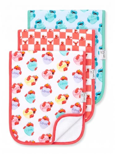 Image of Copper Pearl Premium Baby Burp Cloths - 3-Pack Large Cotton Burp Cloths, Extra Soft Spit Up Rags with 3 Absorbent Layers, Perfect for Baby Boy and Baby Girl Gifts (21 inch x 10 inch Size, Elmo Heart Candies)