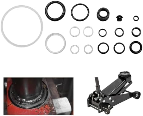 FSTURIOS 17PCS Floor Jack Seal Kit, 3 Ton Horizontal Hydraulic Jack O-Ring Seal with Oil Filler Plug, Complete Repair Set Rubber Sealing Rings Replacement Parts for Floor Jacks