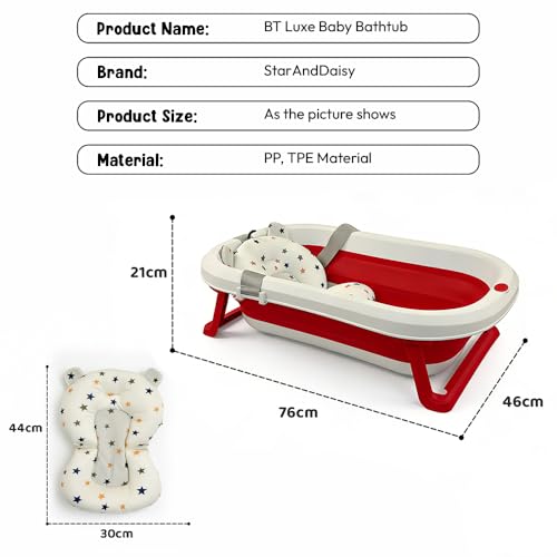 Image of StarAndDaisy Bath Tub for Baby 0-3 Years /Foldable Bath tub for Kids with Cushion, Space Saving Design, Newborn Baby Folding Bathing Tub Girls & Boys, Easy to Store -Red