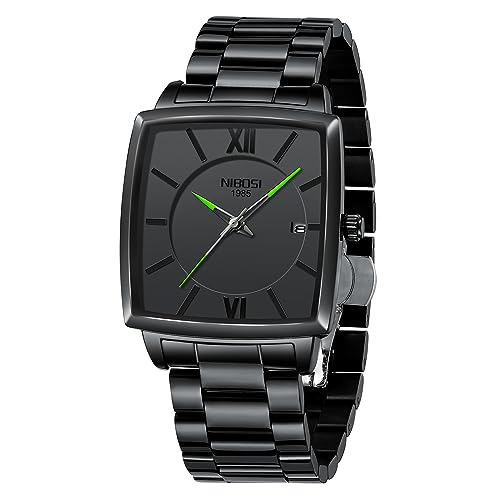 Image of NIBOSI Men's Watches Analog Military Sport Black Dial Watches for Men Business Waterproof Casual Watch Stainless Steel Wrist Watches Date