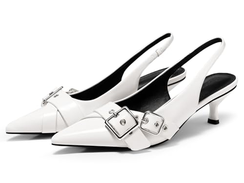 Image of Coutgo Womens Slingback Kitten Heels Closed Pointed Toe Pumps Studded Buckle Strap Party Dress Shoes