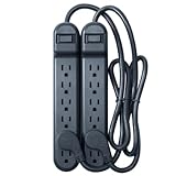 onn 6-Outlet Surge Protectors with 2.5 Power Cords, Gray, 2 Count