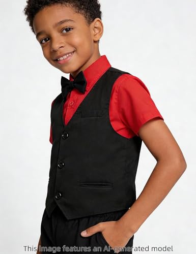 Image of A&J DESIGN Boys Short Suit Set 3 Pieces Kids Formal Gentleman Outfit, 4-11 Years, Shirt + Vest + Shorts + Bow Tie
