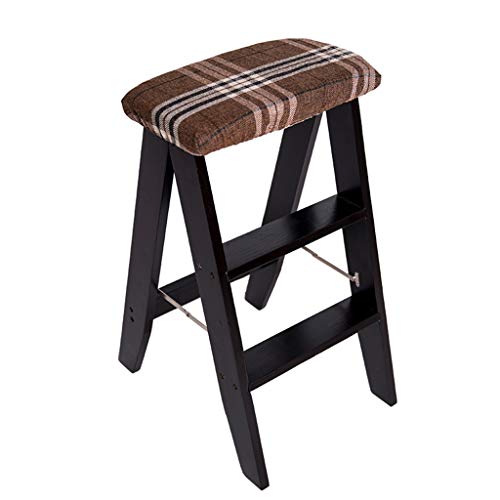Mehrzweck-Steigleiterregal Klappbare Holz Mini Schrittleiter Hocker Multifunktions Küche Schritte Bibliothek Büro 3 Schritt (braune Streifen) abnehmbare Kissen (Farbe : Schwarz) Cover