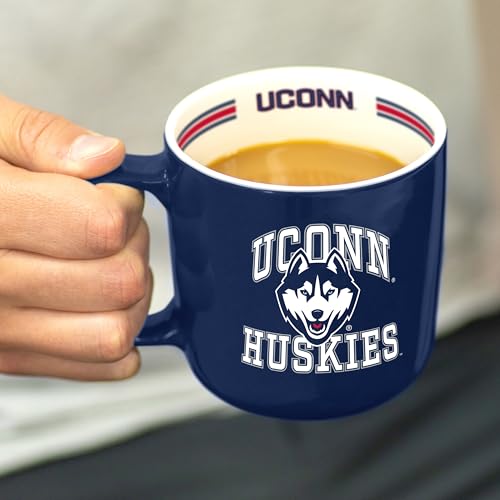 Image of Logo Brands NCAA UConn Huskies15 oz Stripe Coffee Mug - Vintage Team Logo, Inside Print & Stripes, Microwave & Dishwasher Safe- Great Gift For Fans & Alumni