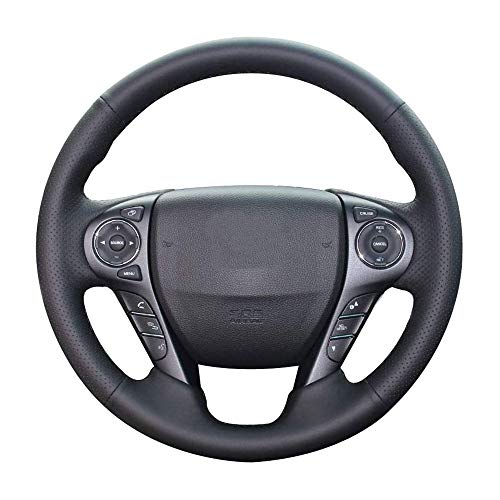 Eiseng Diy Black Genuine Leather Steering Wheel Cover Custom For 9Th Honda Accord Sedan 2013 2014 2015 2016 2017 Stitch On Wrap Needles Interior Accessories 15 Inches (Black Thread) #TOP7
