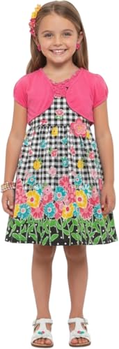 Image of ToBeInStyle Girls Two Piece Short Sleeve Dress and Matching Bolero Crop Cardigan Assorted Prints Cotton Blend Summer Outfit