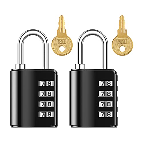 KeeKit Combination Lock, 4 Digit Combination Padlock with Keys, Resettable Waterproof Gate Lock for Locker, Gym, Fence, Case, School & Employee Locker, Toolbox â€“ 2 Pack, Black