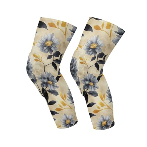 JUNZAN Elegant Flowers Basketball Knee Pads for Youth Kids Wrestling Knee Pads with Sleeves Sport Kneepads for Volleyball Football Beige