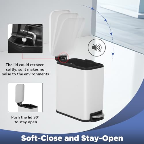 BestOffice Bathroom Trash Can with Lid, 1.3 Gallon Step Pedal Small Trash Can, White Stainless Trash Bin for Bathroom, Bedroom, Kitchen, Office (5L) by BestOffice - Image 5