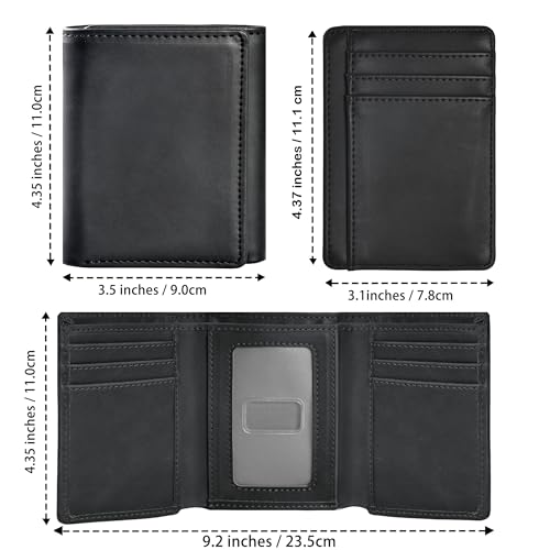 Trifold Wallet for Men, Leather Wallets with 8 Card Slot and 2 Money Pocket and 1 Clear Photo Slot + 1 Minimalist Leather Card Pocket with 6 Card Slot and 1 Transparent Windows Slot - Black4