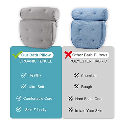 Idle Hippo Ergonomic bath headrest pillow with 6 Large Suction Cups Organic Tencel Luxury Spa Pillow Upgraded Technology Head, Neck, Back and Shoulder Support - Fits All Bathtub and Home Spa - Grey - Image 6