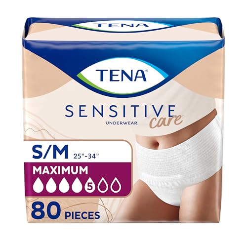 Tena Sensitive Care Incontinence Underwear for Women, Maximum Absorbency, Adult Diapers, Small/Medium (Waist Sizes 25in-34in), 80 Count (4 Packs of 20) - image 1