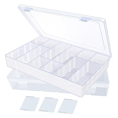 Image of 2Pack 18 Grids Craft Organizers and Storage Bead Organizer Tackle Box Organizer with Adjustable Divider, Plastic, Clear