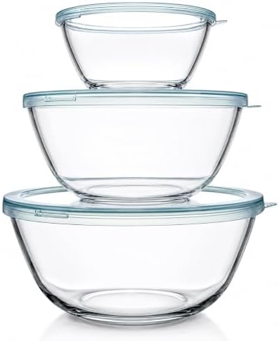 Luvan Glass Mixing Bowls with Lids Set(4.5QT, 2.7QT, 1.1QT)-Large...