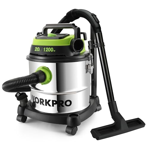 WORKPRO 1200 W 20 L Wet and Dry Vacuum Cleaner with HEPA 3-in-1 Blower Function Powerful Industrial Dust Extractor with Stainless Steel Tank for Indoor & Outdoor Cleaning