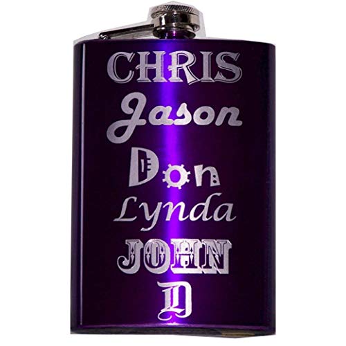 8oz Engraved Electric Purple Hip Flask, Free Personalization