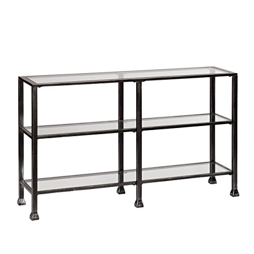 SEI FURNITURE Southern Enterprises Three Tier Glass Console Table, Black Metal Distressed Finish