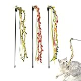 IUHKBH Cat Wands, 3 PCS Colorful Teaser Toy Handcrafted Jungle Wicker Kitten Wands Interactive Cat Toy for Indoor Cats Enrichment, Safe Kitty Toy for All Breed Sizes