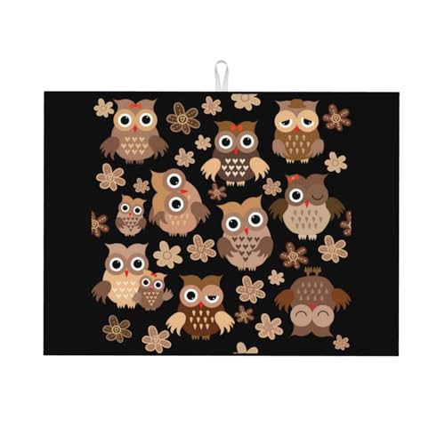 水切りマット大判 かわいいフクロウ 衛生 防カビ 食器 乾燥キッチンマッしろくまカフェ 速乾吸水マット 滑り止め吸収パッド 柔らかいドライングマット 洗える 抗菌 消臭 速乾性 耐油性 断熱性 お手入れ簡単 台所 滑り止め トレー 家庭46*61cm