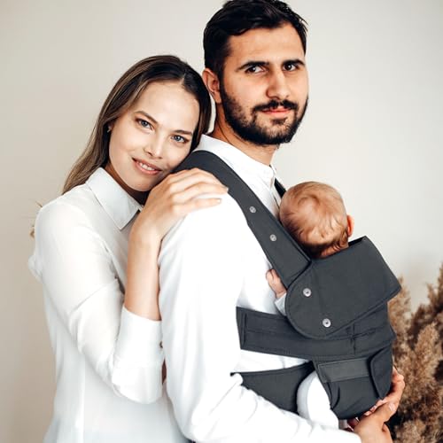 marsupi Classic Babytrage - Neugeborene von der Geburt bis zu 15 kg - Baby Erstaustattung - Klett-Verschluss - Leicht und Kompakt - Grey S/M