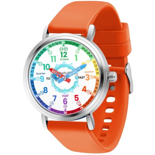 Blisshour Kids Analog Watch, Blue Cute Whale Learning Watch for Kids 8-12, Waterproof Childrens Watches for Boys Ages 5-7 6-8, Girls Watches Orange Strap