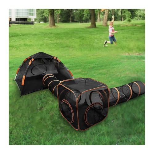 Quxxuol 屋外用キャットトンネル ペットトンネルテント 4 in 1 屋外用キャットフェンステント しっかりとしたサポート力 お手入れ簡単 室内外の猫や犬に最適 複数のペットを収容可能 (ブラック)