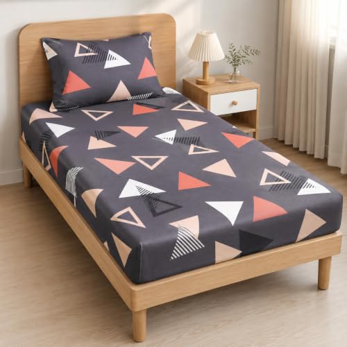 Image of la' amour Single Fitted Bedsheet with 1 Pillow Cover, Soft Breathable Elastic Bed Sheet for Single Bed, Premium Printed Bedsheet with All Around Elastic - 36 x 72 + 6 Inches, Peach & White