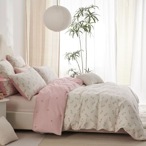 Freyamy Mädchen Bettwäsche 220x240 Baumwolle Rosa Blumen Bettwäsche Set – Ansicht 3