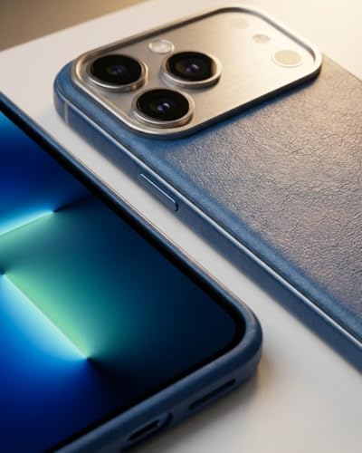 Image of SkynUp Linea Premium Leather Back Cover Case for iPhone 17 Pro Max | MagSafe Compatible | Blue