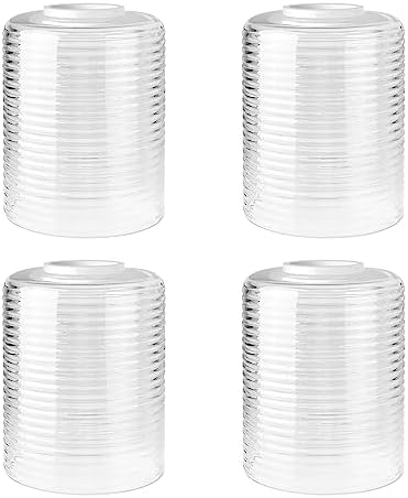 LHLYCLX 4 Pack Cylinder Glass Lamp Shade,Striped Clear Glass Cover Replacements for Lighting Fixtures (Striped glass)