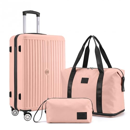 Hoteel 20Inch Luggage 3-piece Set 360 Universal Suitcases with Wheels Hard Shell Suitcase with TSA Lock Including Waterproof Luggage Bag Travel Maletas for Men and Women Pink