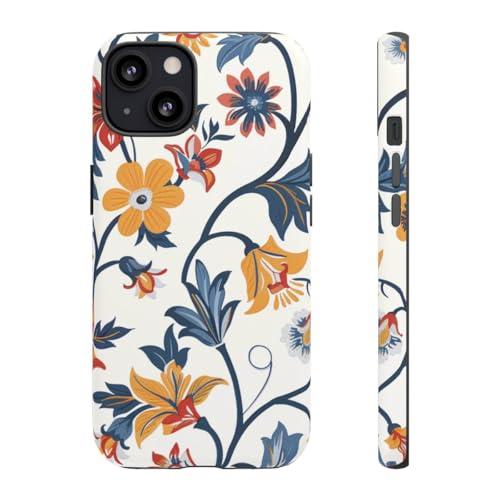 Coque iPhone 13 rigide mate motif floral bleu rouge jaune antichoc