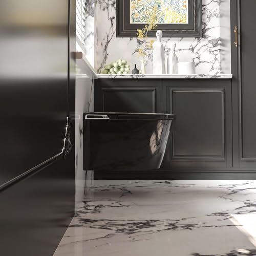 Image of Black Basic Smart Function Wall Hung Toilet Combo, Built-In Water Tank, Heated Seat,Auto Flush,Foot Sensor Flush,Nightlight, with In-Wall Carrier (No Need to buy an Additional Water Tank)