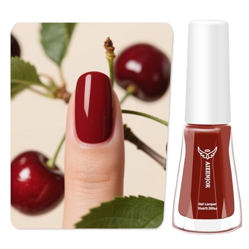 Aieenjor Nagellack braun, 10ml Glänzend Schnelltrocknender Langanhaltender, Dunkelrot Nagellack für DIY Nail Art Maniküre